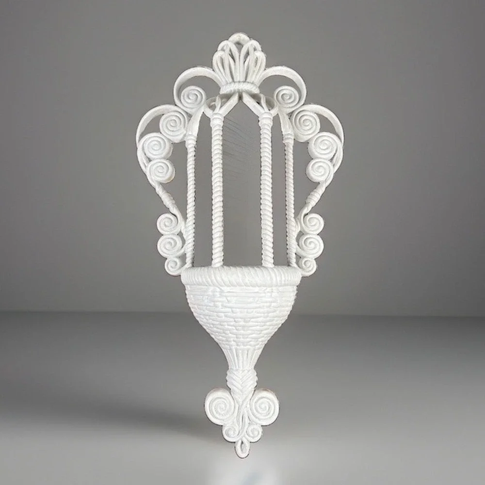 Burwood Products 1628 White Faux Wicker Wall Pocket Planter 1975 MCM Decor